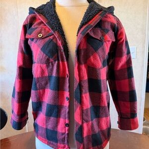Kids Red and Black Plaid Jacket with Hood